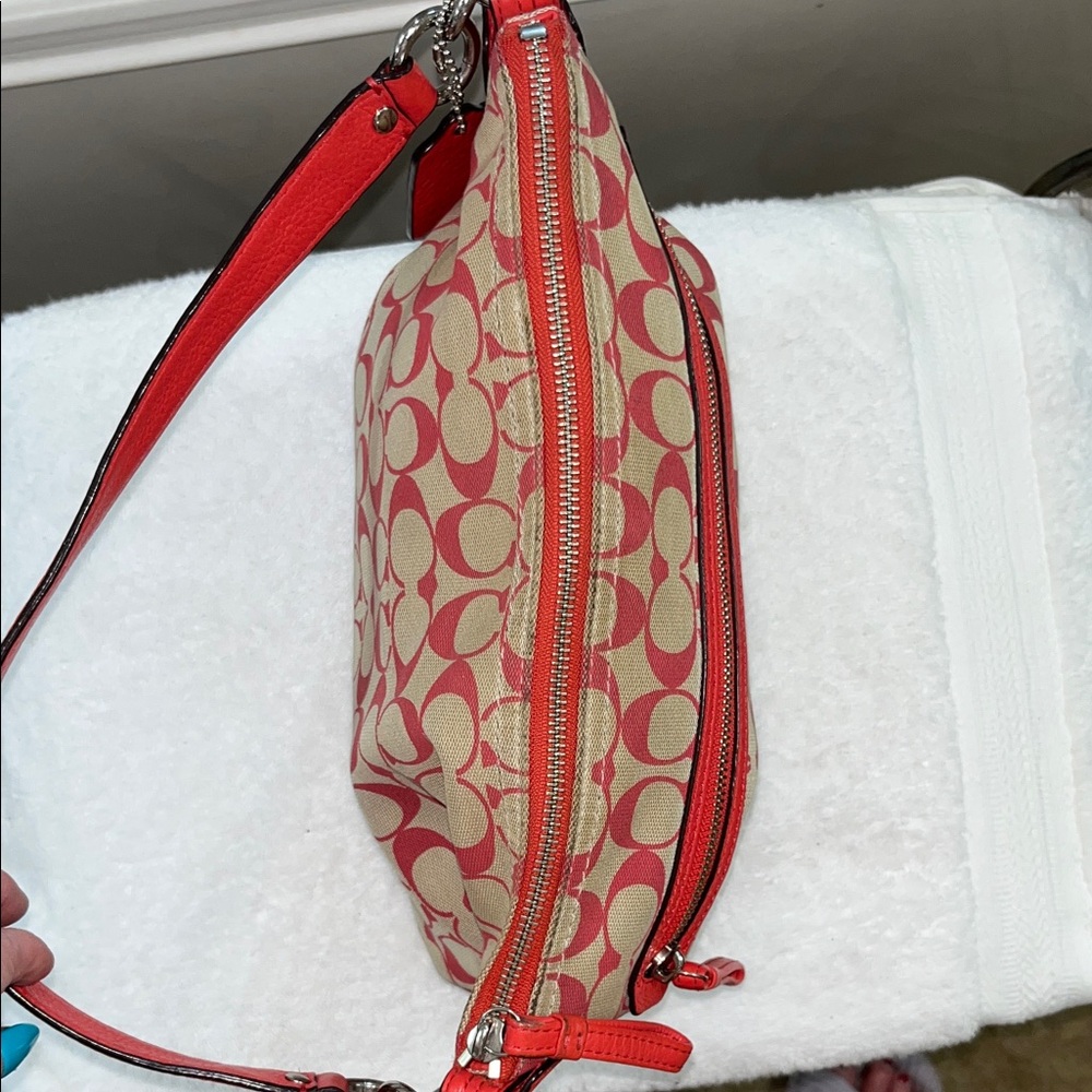 Coach Red and Beige Signature Shoulder Bag - Picture 9 of 13